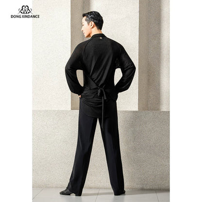 Dongxin Dance Latin Dance Men's Shirt, Front Short Back Long Practice Suit Training Suit NY851