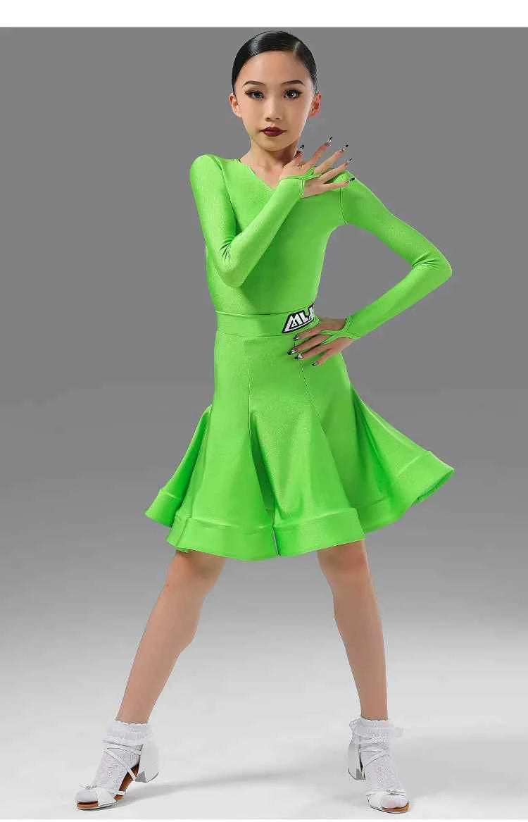 MLX.8956 Children's Latin Dance Costumes Girls Long Sleeve Competition Regulations Clothing Children's Dance Performance Costumes