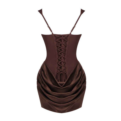 Z0070 Square neck suspender pleated design sleeveless short skirt