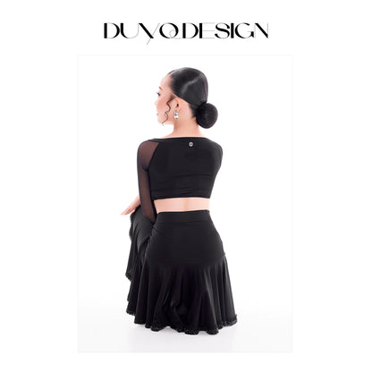 DUYQ children's style "Mountain Awakening Rain" 001 pleated top long-sleeved Latin dance girls' practice clothes professional