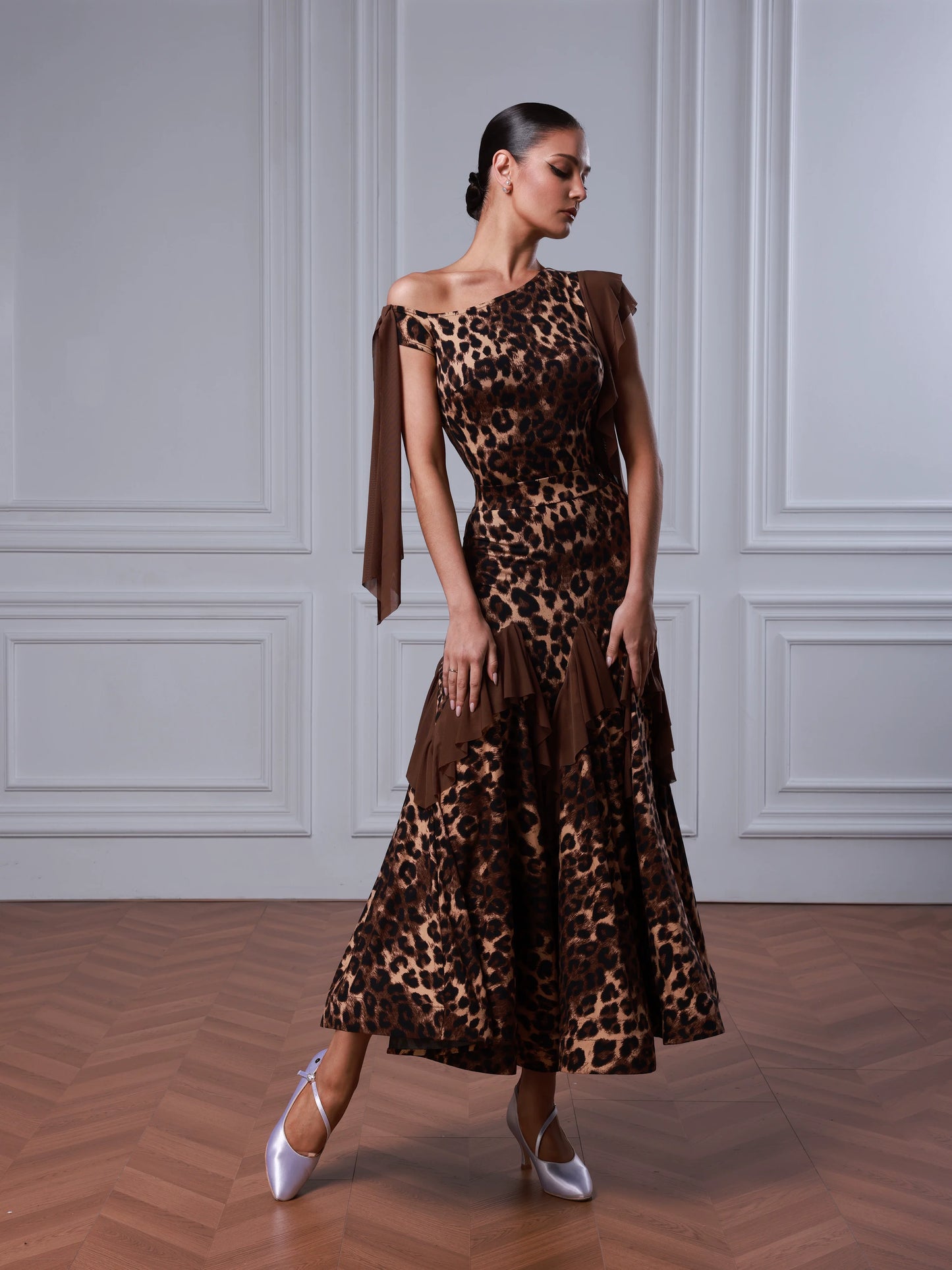TID modern dance skirt leopard print split suit premium swing skirt waltz ballroom dance suit B092/S057