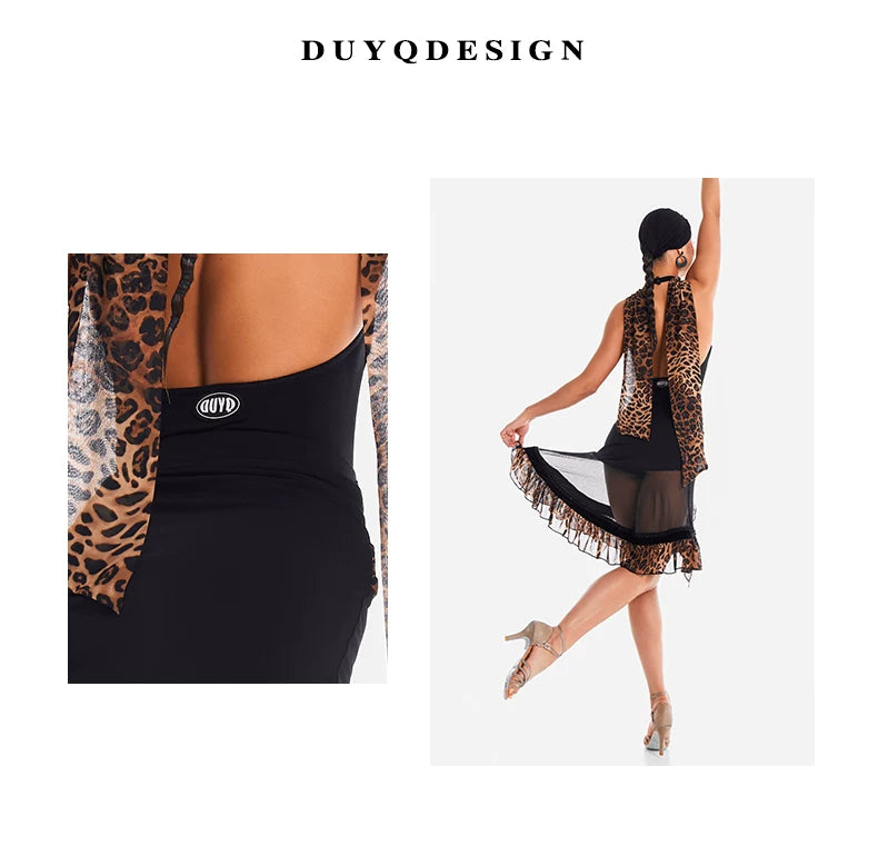 DUYQ "Chasing Leopard Girl" 015 deep V neck neck sleeveless streamer top women's adult Latin dance practice clothes professional