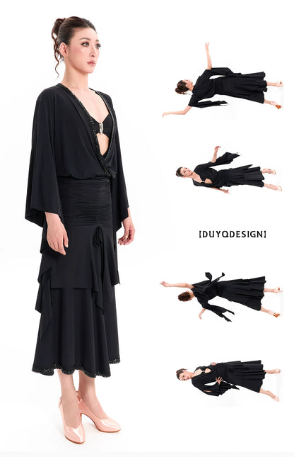 DUYQ "Mountain Awakening Rain Modern" 007V Neck Ribbon One Size Top National Standard Women's Modern Dance Practice Suit Professional