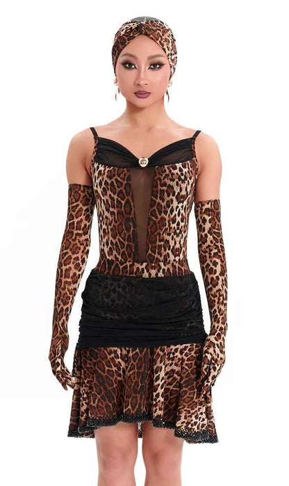 DUYQ "Leopard Hidden, Xia Ying" Latin 007 original splicing design one-piece top national standard women's Latin dance uniform - Mine·Jas