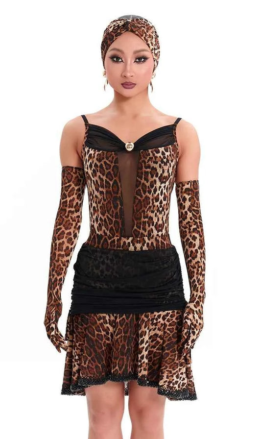 DUYQ "Leopard Hidden, Xia Ying" Latin 007 original splicing design one-piece top national standard women's Latin dance uniform