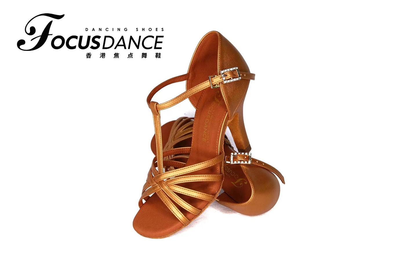 FocusDance Dance Shoes Latest Leather T straps Latin Shoes High Heels Competition Dance Practice