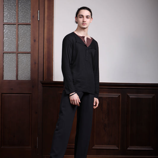 TID A013 Latin dance clothes men's new contrasting color V-neck top comfortable base practice clothes national standard dance clothes