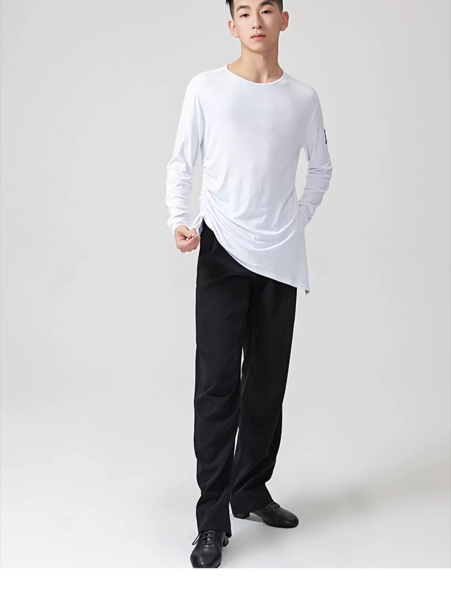 BOBO DANCE Boys Latin Dance Suit Crew Neck Black and White T-Shirt Men's Ballroom Dance Professional Latin Practice Suit Dance Top