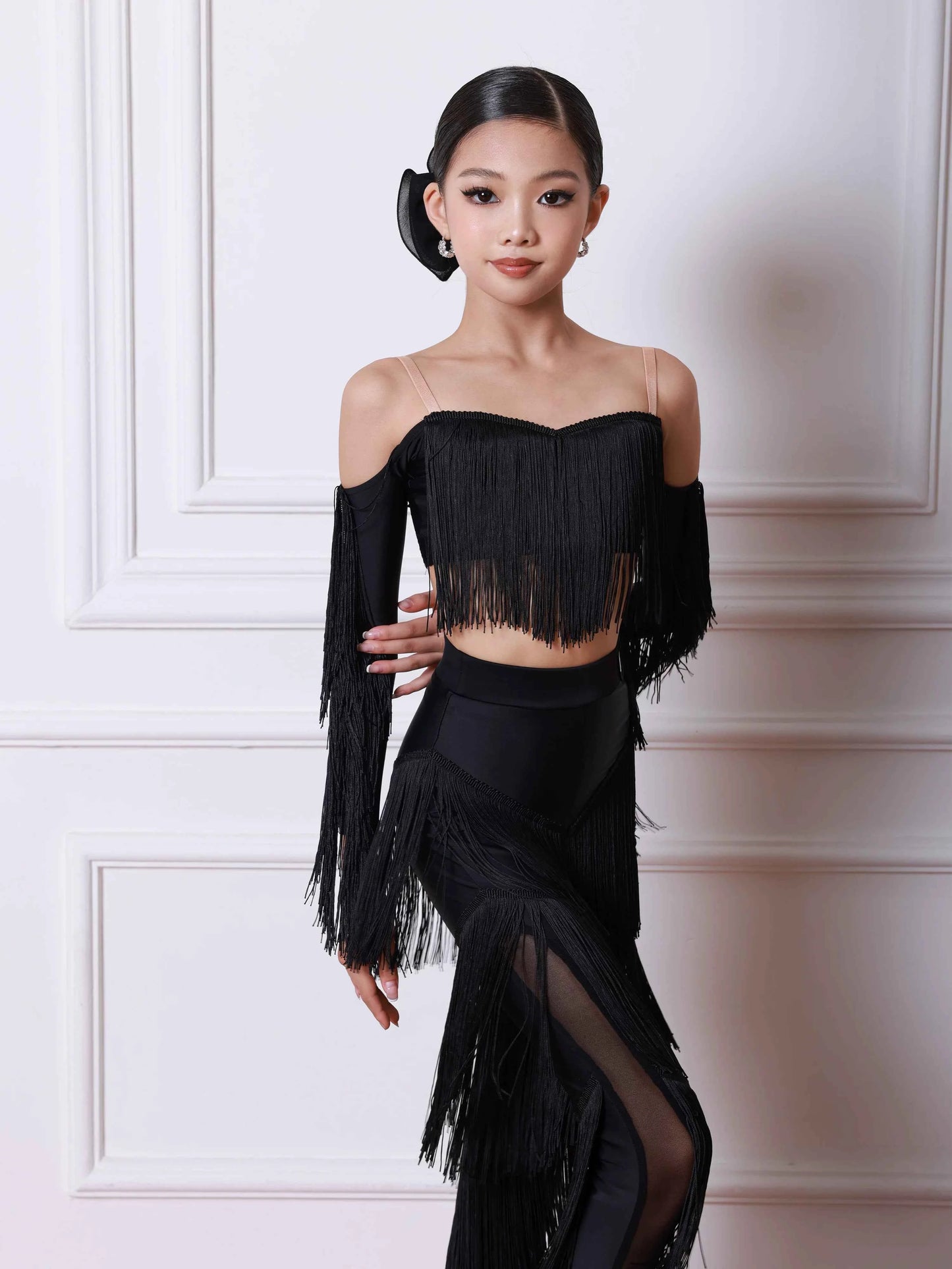 TID Latin dance suit girls autumn and winter practice suit fringed dance pants practice suit national standard dance suit