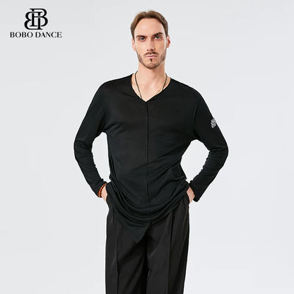 BOBO. L160 Boys Latin Dance Clothing High-end Professional Practice Clothing Men's Adult Loose Long Sleeve Top