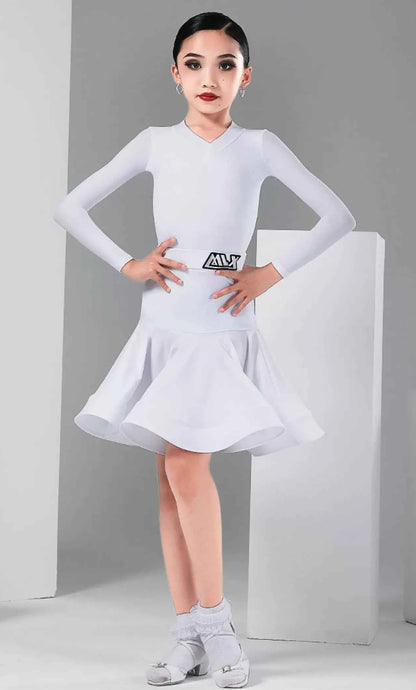 MLX.8913 Children's National Standard Dance Training Performance Costumes Girls Latin Dance Costumes Long Sleeves Competition Regulations