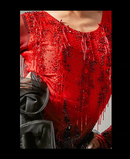 YUN.L033FDD BLACK AND RED LADIES LATIN COSTUME