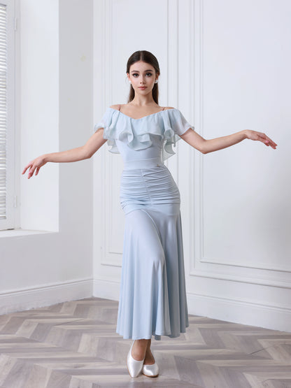 TID modern dance skirt adult advanced ballroom dance skirt showing white temperament dance suit