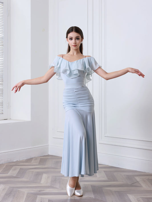 TID modern dance skirt adult advanced ballroom dance skirt showing white temperament dance suit