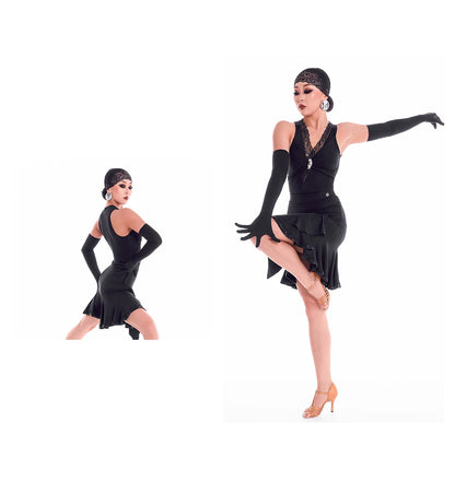 DUYQ "Mountain Awakening Rain Latin" 001 Original Lace One-piece Top National Standard Women's Latin Dance Practice Suit