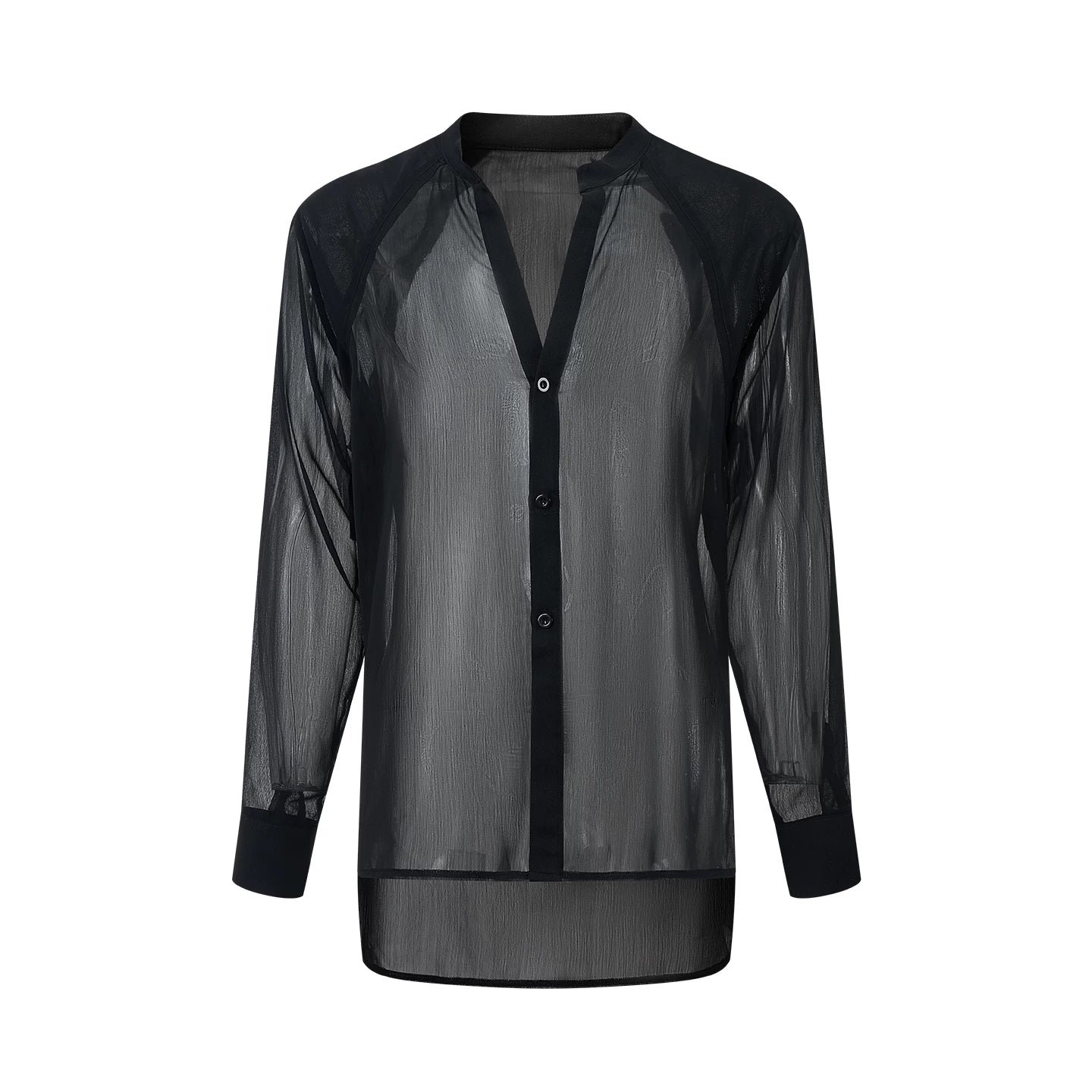 DUYQ "Men's Series" 001 Light and transparent texture small stand-up collar shirt National standard men's Latin dance professional