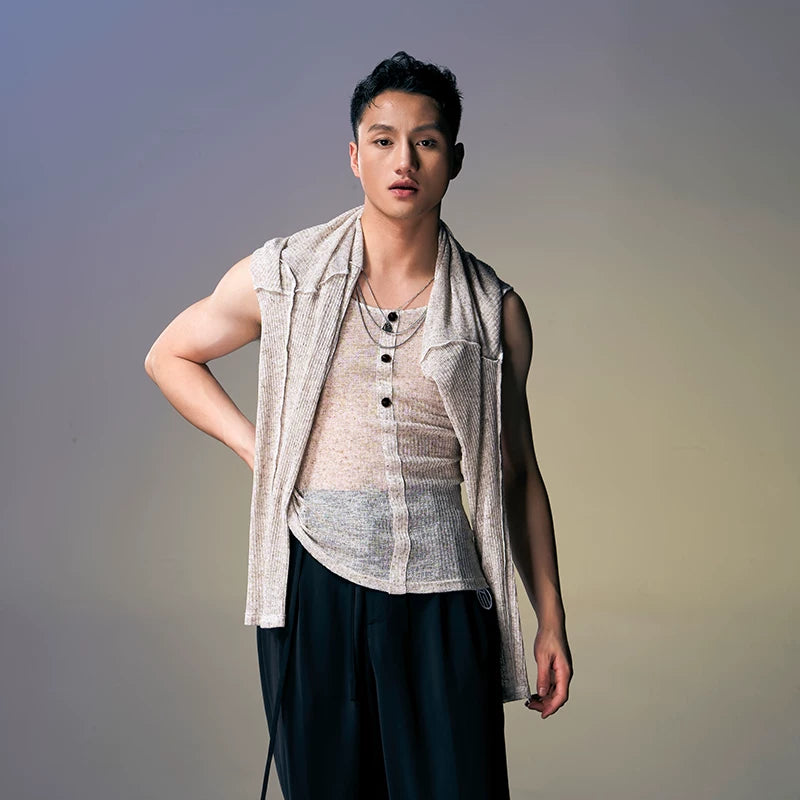 DUYQ "New Men" 003 vest + big V-neck two-piece set of national standard Latin dance practice clothes top