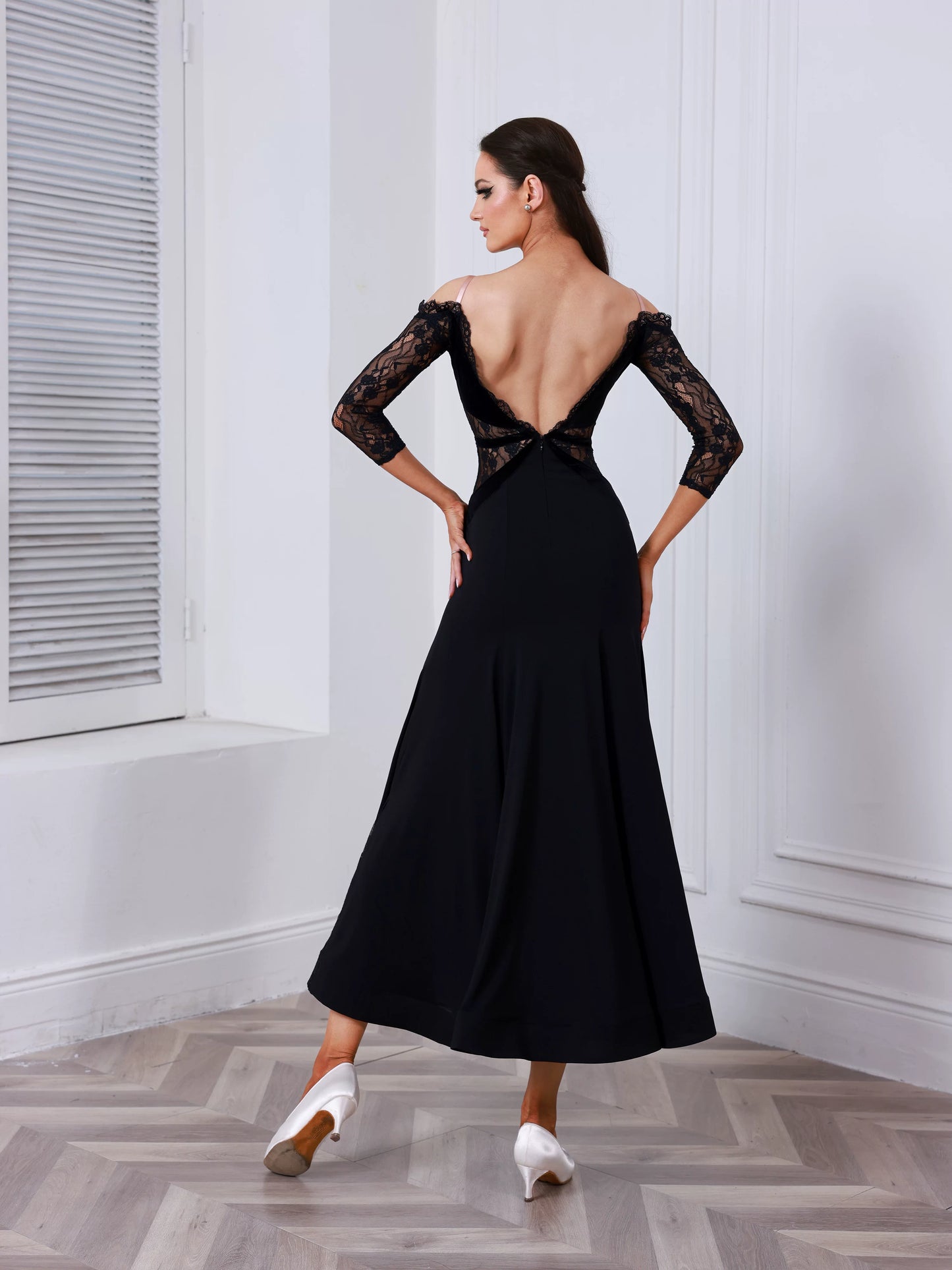 TID ballroom dance dress long-sleeved lace dress waltz ballroom dance dress D027H