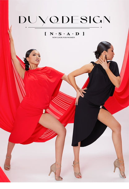 DUYQ [NSAD] 015 average size slanted shoulder top, national standard women's Latin dance practice clothes can be used every day