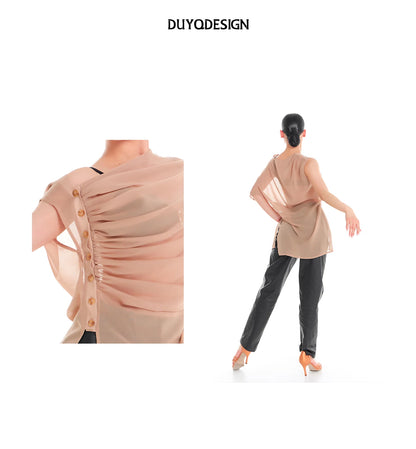 DUYQ "Female Teacher Series" 004 slanted shoulder pleated blouse design top national standard Latin dance suit professional
