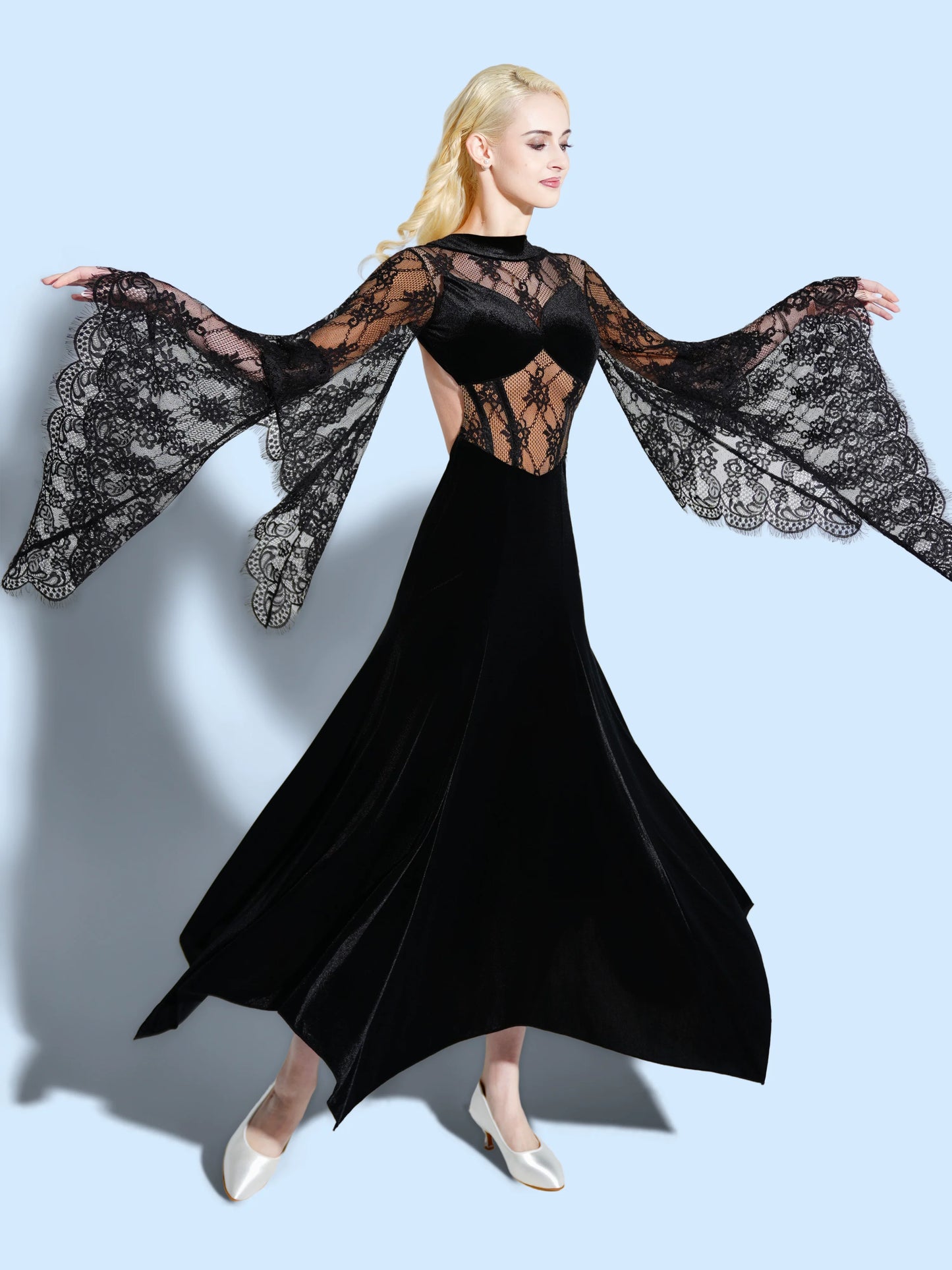 TID ballroom dance dress women's new lace floating sleeves ballroom dance big swing skirt adult senior national ballroom dance
