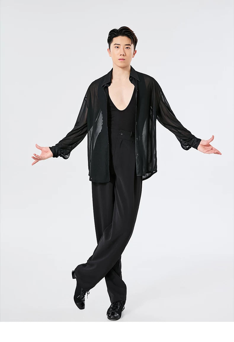 BOBO. L154 Men's Latin Dance Suit High-end Professional Practice Suit Adult Personality Performance Top Shirt Dance Suit