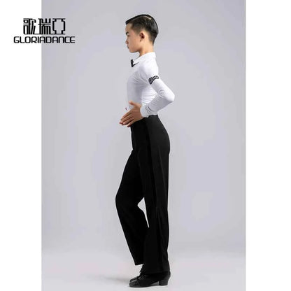 G.DANCE Children's Dance Costume Boys Latin Modern Dance White Shirt Trousers Performance Competition Regulations Uniform 5103