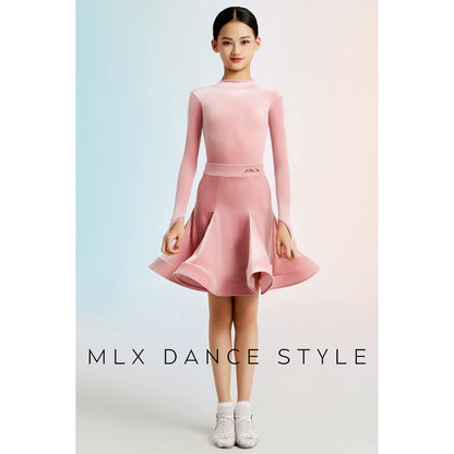 MLX "light green" children's new Latin dance competition clothing girls dance dress dress satin velvet