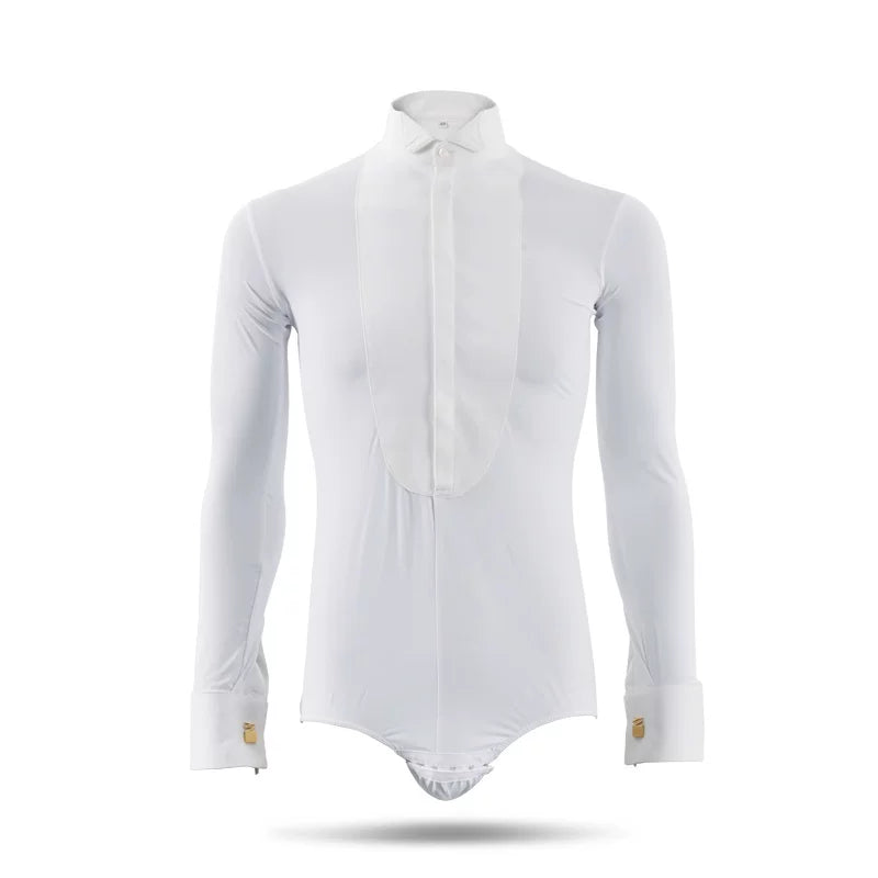 NY Fashion Men's Competition Shirt Zipper Butterfly Collar Practice Dance Shirt Performance Dance Shirt 91003C