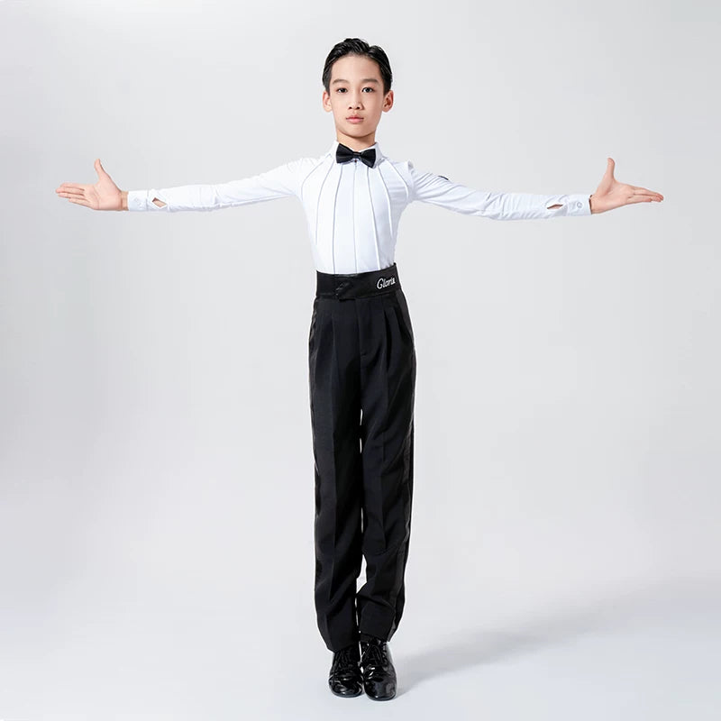 G.DANCE Children's Dance Boys Latin Modern Dance White Shirt Trousers Show Competition Regulations