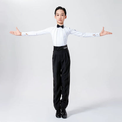 G.DANCE Children's Dance Boys Latin Modern Dance White Shirt Trousers Show Competition Regulations