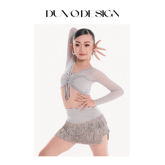DUYQ children's style "Mountain Awakening Spring" 001 pleated top long-sleeved Latin dance girls' practice clothes professional