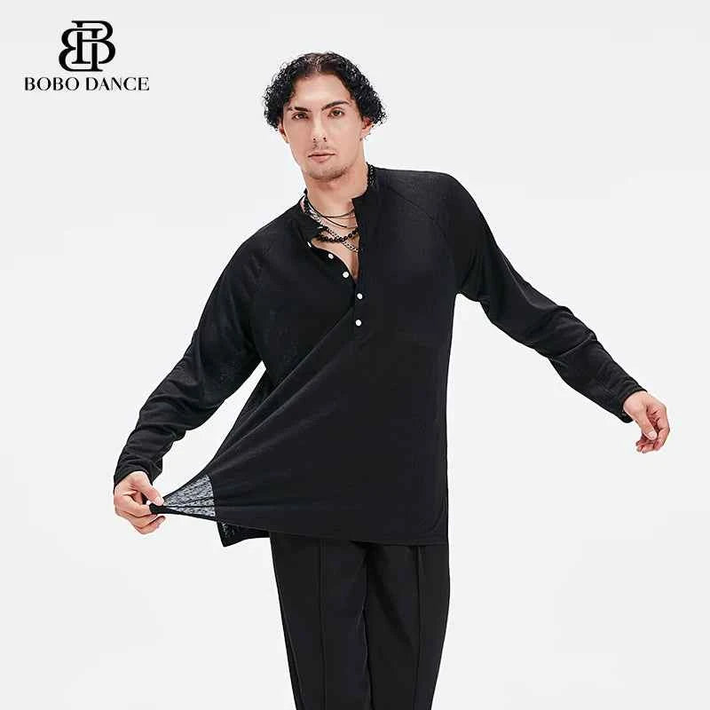 BOBO Boys Latin Dance Suit Professional Top Adult Practice Suit Art Test Performance Training Suit Men's Shirt