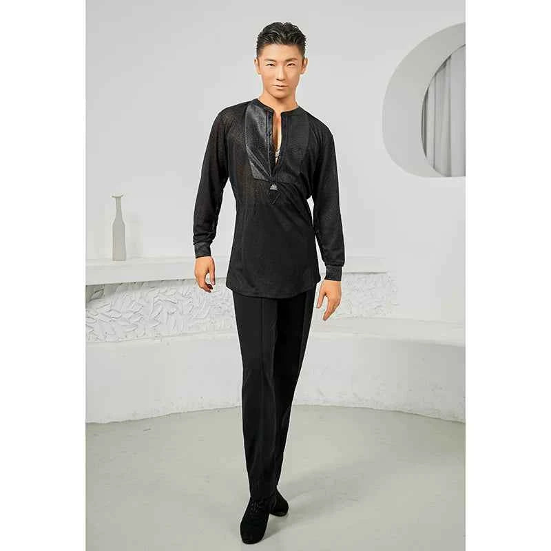 DONG XIN.NY707 dance suit Latin dance, Tencel splicing textured long-sleeved top, professional practice clothes