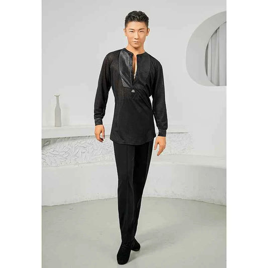 DONG XIN.NY707 dance suit Latin dance, Tencel splicing textured long-sleeved top, professional practice clothes