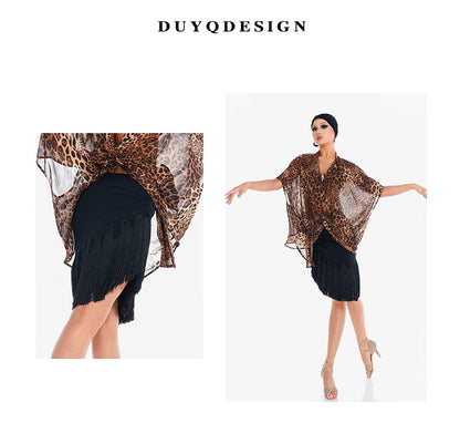 DUYQ "Chasing Leopard Girls" 014 Tassel Strap Skirt National Standard Women's Professional Latin Dance Practice Suit New Product