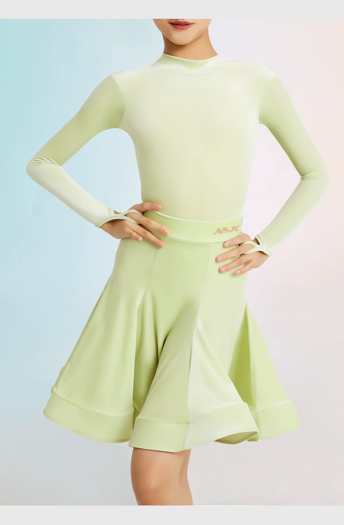 MLX "light green" children's new Latin dance competition clothing girls dance dress dress satin velvet