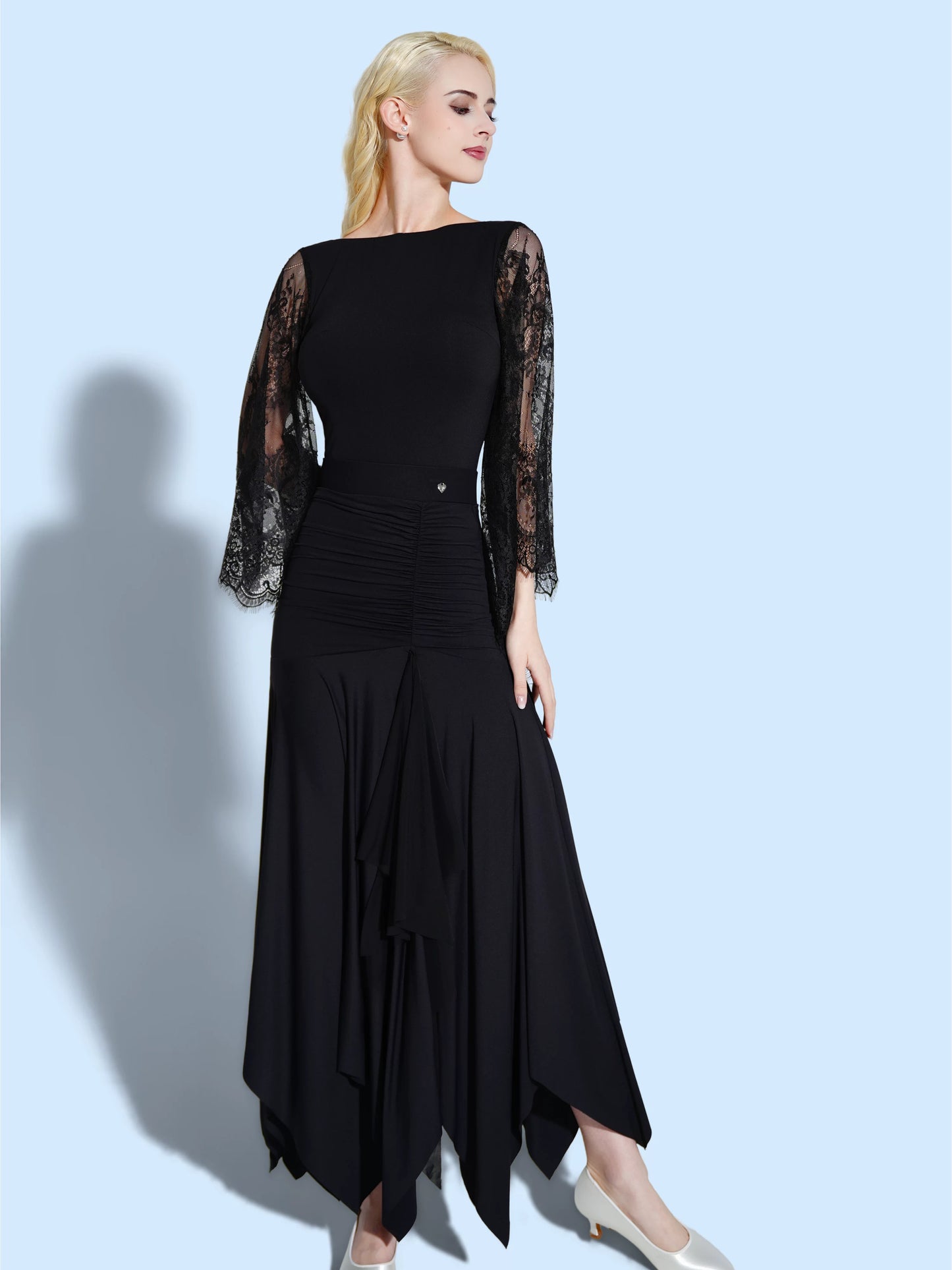 TID new lace floating sleeve one-piece top high-end social dance national standard swing skirt  B072/S044
