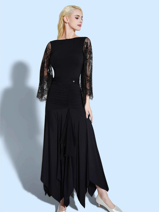 TID new lace floating sleeve one-piece top high-end social dance national standard swing skirt  B072/S044