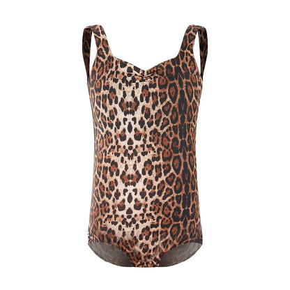 DUYQ children's style "Leopard Hidden Summer Ying" 001 basic top Latin dance girls' practice clothes professional - Mine·Jas