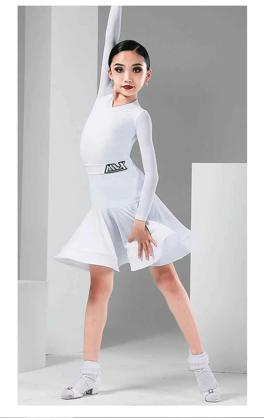 MLX.8913 Children's National Standard Dance Training Performance Costumes Girls Latin Dance Costumes Long Sleeves Competition Regulations