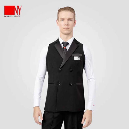 NY Fashion Vest Men's Flat Barrel Collar Double-breasted Ballroom Dance Performance Suit Waltz Practice Suit 23122S
