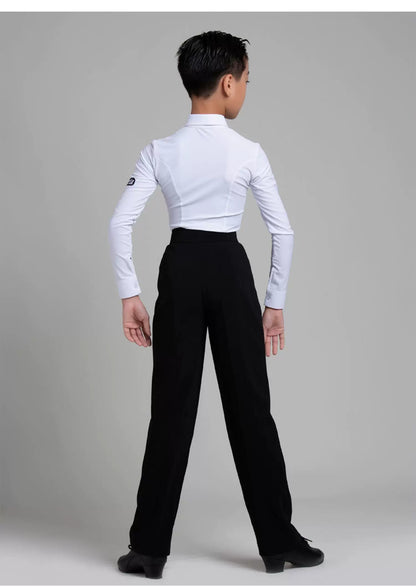 G.DANCE Children's Dance Costume Boys Latin Modern Dance White Shirt Trousers Performance Competition Regulations Uniform 5105