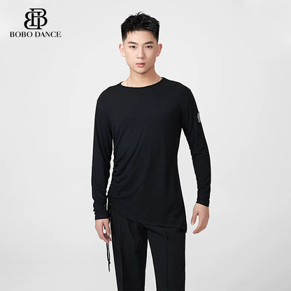BOBO DANCE Boys Latin Dance Suit Crew Neck Black and White T-Shirt Men's Ballroom Dance Professional Latin Practice Suit Dance Top