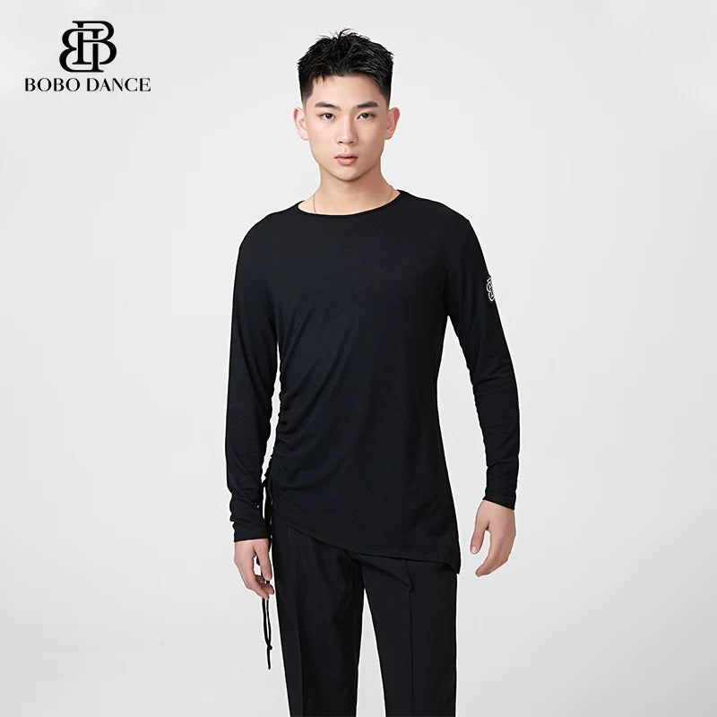 BOBO DANCE Boys Latin Dance Suit Crew Neck Black and White T-Shirt Men's Ballroom Dance Professional Latin Practice Suit Dance Top