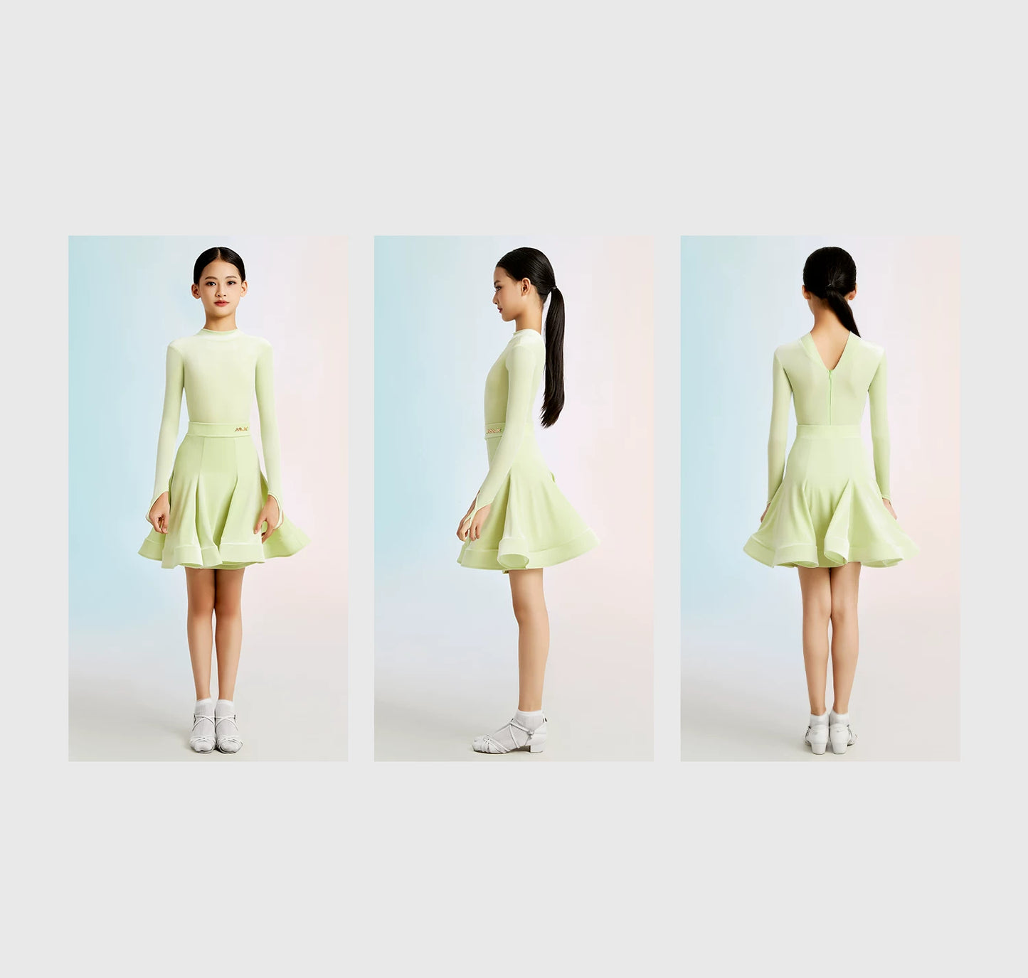MLX "light green" children's new Latin dance competition clothing girls dance dress dress satin velvet