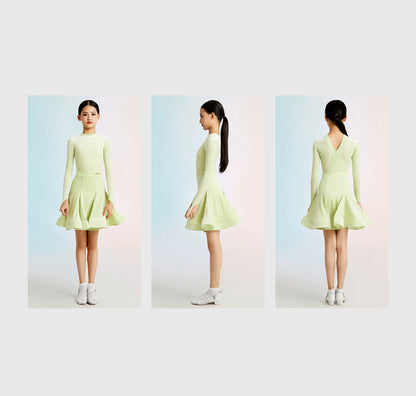 MLX "light green" children's new Latin dance competition clothing girls dance dress dress satin velvet