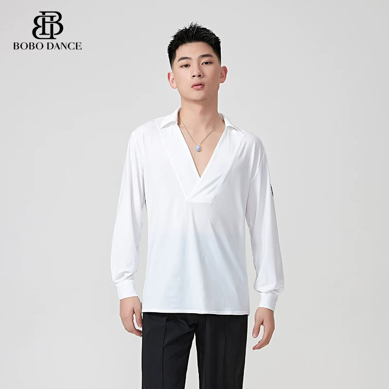 BOBO-DANCE.L188 Boys Latin Dance Suit Men's Long Sleeve Top Practice Suit Loose and Breathable Senior Professional Art School Students