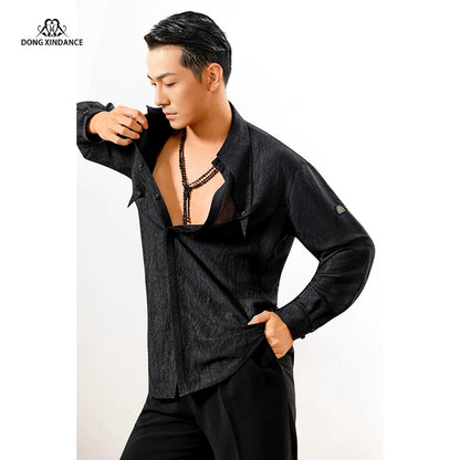 Dongxin dance suit Latin dance long collar tip design long-sleeved shirt, practice suit top NY821