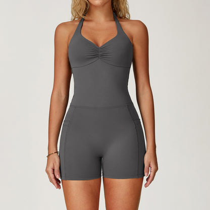 ZC.DLT3040 Grinding onesie Women's Hollow Back Neck Yoga Suit Sports Running Fitness onesie